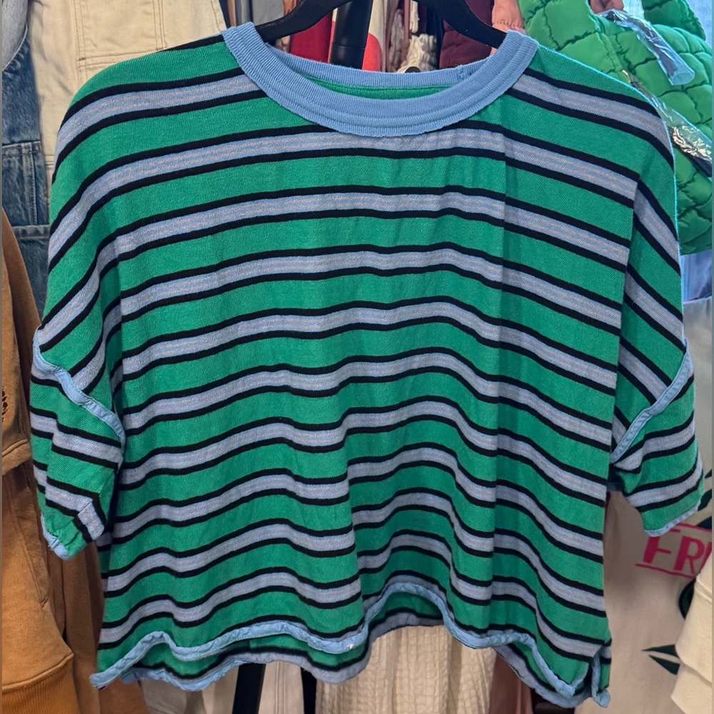 NWOT Free People We The Free Clean Rugby Tee - clover combo green blue - Small - Picture 8 of 10